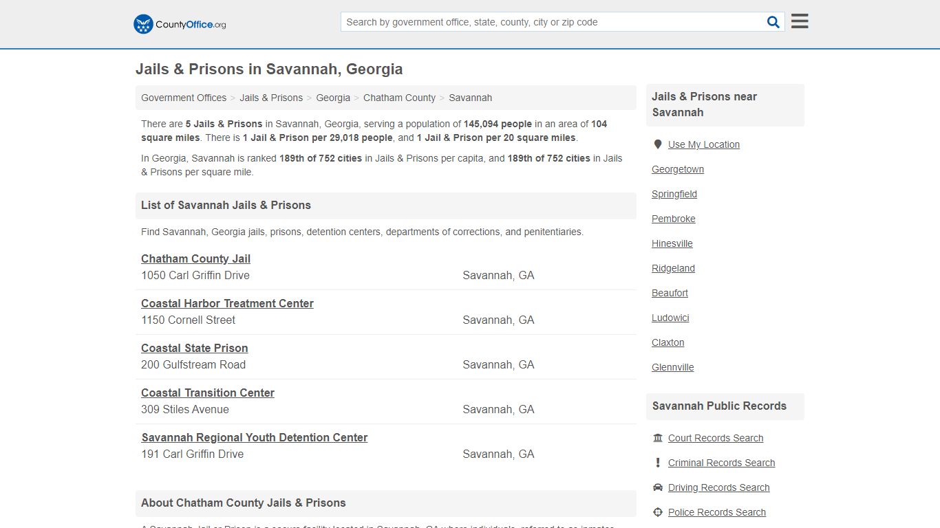 Jails & Prisons - Savannah, GA (Inmate Rosters & Records)